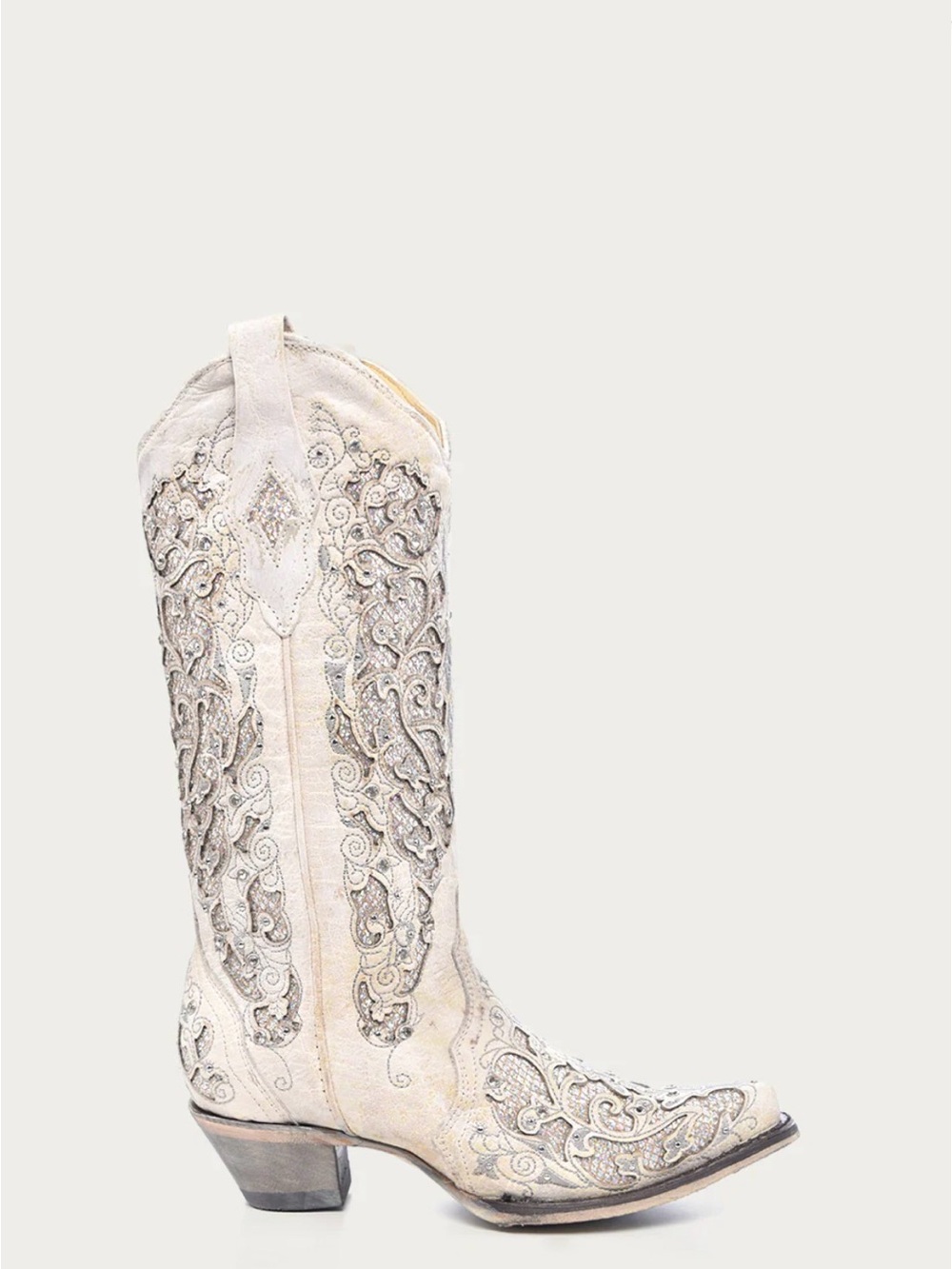 Embroidered Cream Women's Heeled Cowboy Boots - Picture 5 of 5